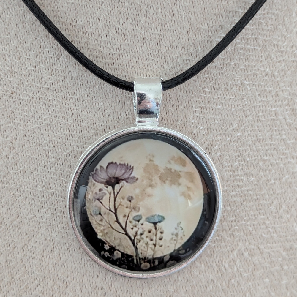 Nature-Inspired Full Moon Pendant Necklace with Silver Frame